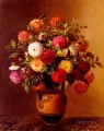 花瓶に入ったダリアの静物画 ヨハン・ラウレンツ・ジェンセンの花